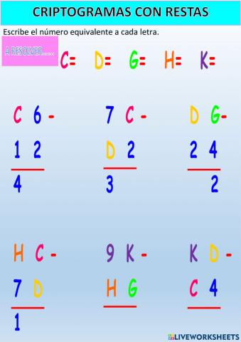 Criptogramas con restas
