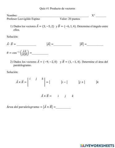 Quiz. Producto de Vectores