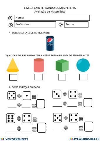 Avaliação DE MATEMÁTICA