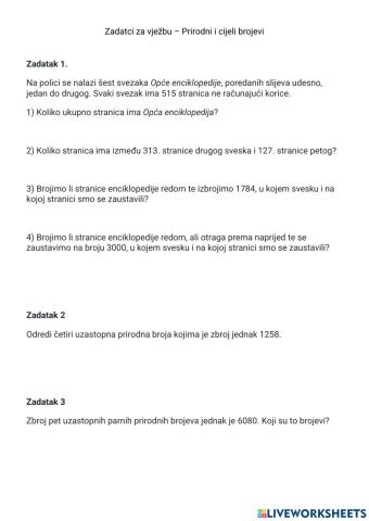 Prirodni i cijeli brojevi - vježba