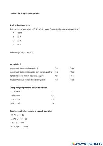 I numeri relativi e gli insiemi numerici