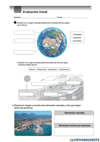 Evaluación inicial Ciencias Sociales 4º