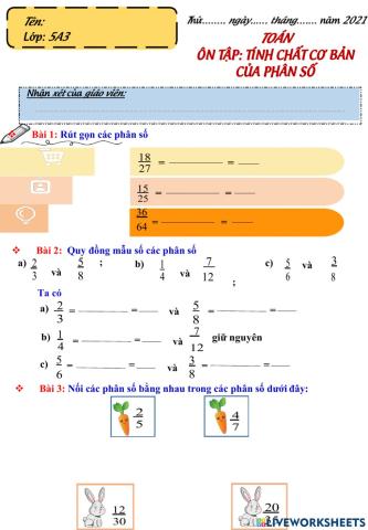 Ôn tập Tính chất cơ bản của phân số