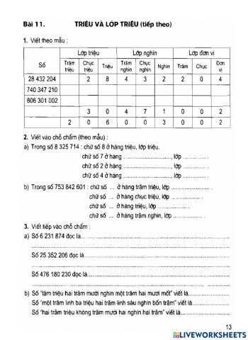 Toán in lớp 4 bài 11