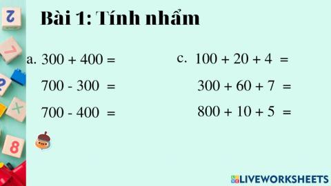 Cộng trừ số có 3 chữ số không nhớ