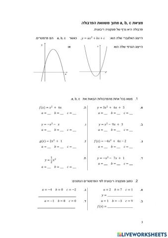 זיהוי a, b, c במשוואת פרבולה