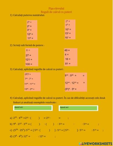 Reguli de calcul puteri-2-clasa VI