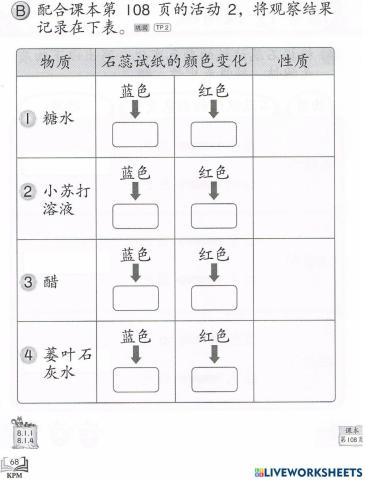 三年级科学活动本第68页（酸与碱）