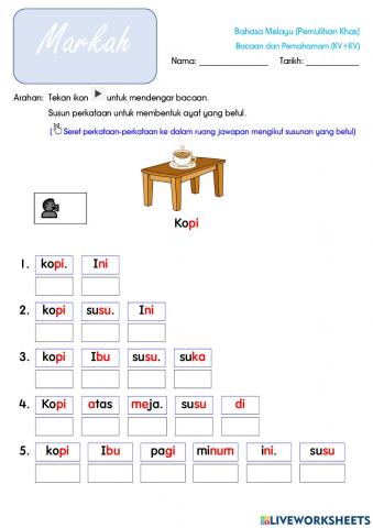 Perkataan KV+KV (Bacaan dan Pemahaman)