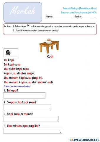 Perkataan KV+KV (Bacaan dan Pemahaman)