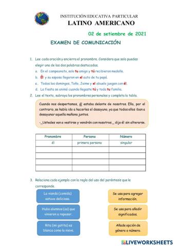 EXAMEN MENSUAL III BIMESTRE COMUNICACIÓN