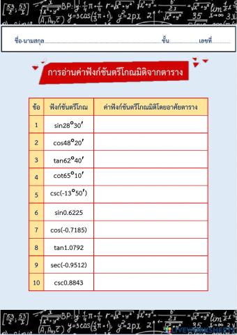 การอ่านค่าฟังก์ชันตรีโกณมิติจากตาราง