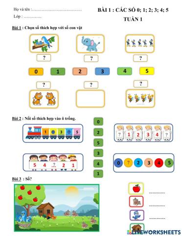 Toán tuần 1: Các số 0, 1, 2, 3, 4, 5