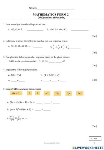 Form 2 Mathematics Mid Term 2021