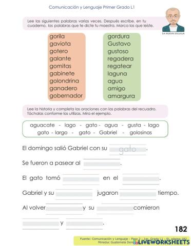 Comunicación y Lenguaje 1 L1 - Paso 2, p 182 - Aprendamos la letra Gg