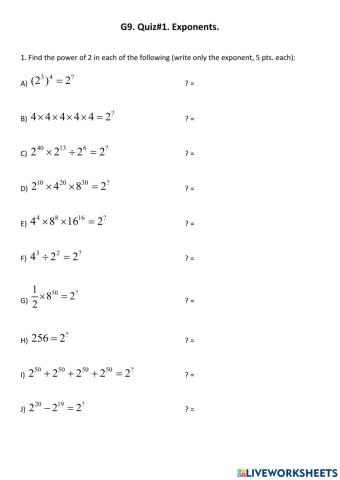 Exponents Quiz