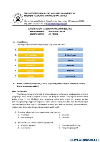 Soal PTS Bahasa Indonesia Kelas 7