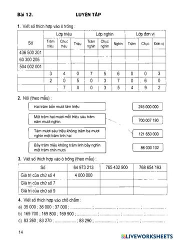 VBT Toán - Bài 12: Luyện tập