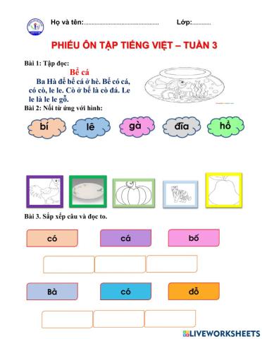 Ôn tập Tiếng Việt tuần 3