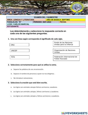 Examen del I Quimestre