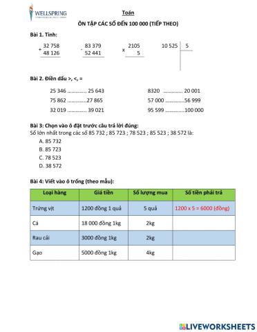 Toán - Ôn tập các số đến 100 000 (tt)