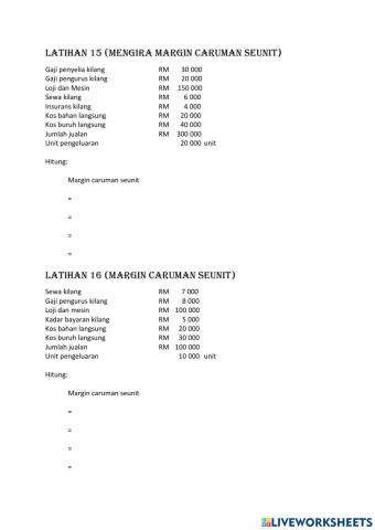 Latihan mengira margin caruman seunit 8