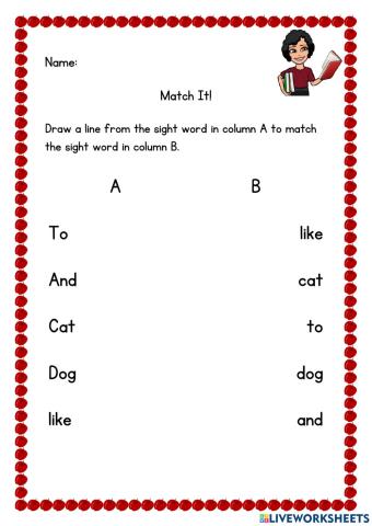 Sight Word List 2 Match It