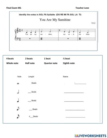 Music Test M1 by Teacher Love