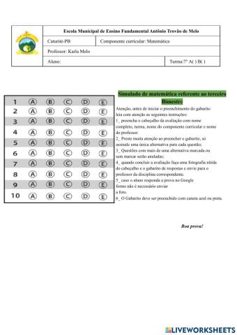 Simulado 3° bimestre atm