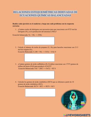 Relaciones estequiométricas derivadas de ecuaciones químicas balanceadas