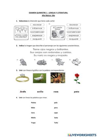 Examen Lengua y Literatura - 1er Quimestre