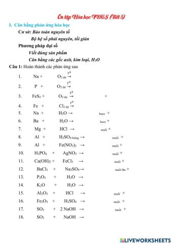 Ôn tập hóa THCS tiết 5