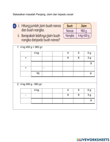 Selesaikan Masalah Panjang Jisim dan Isipadu Cecair Tahun 3