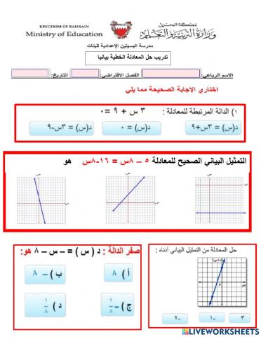 تمارين علي حل المعادلة الخطية بيانيا