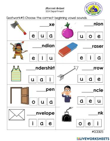 Seatwork-4 Beginning Vowel Sounds