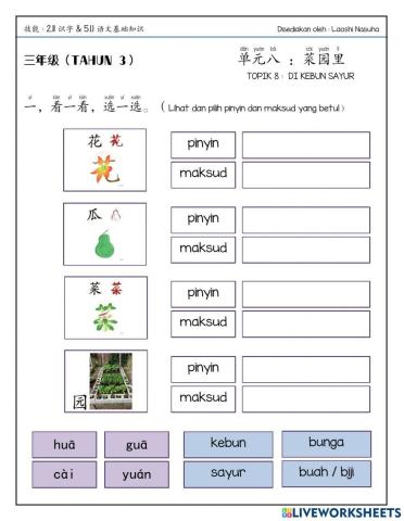 Bcsk 三年级：菜园里 （识字）