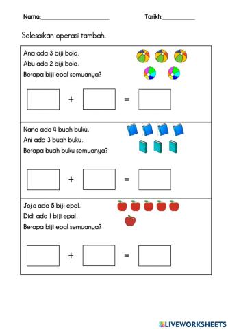 Penyelesaian operasi tambah prasekolah