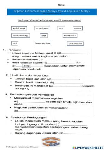 Kegiatan Ekonomi Kerajaan Melayu Awal