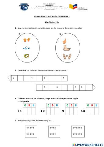 Examen Matemáticas - 1er Quimestre