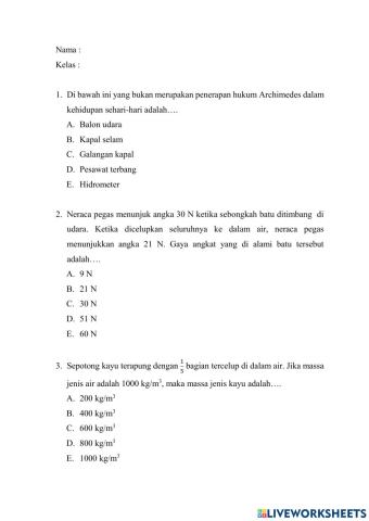 Pretest Hukum Archimedes