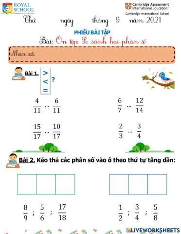 Toán 5-T1-Ôn tập so sánh phân số