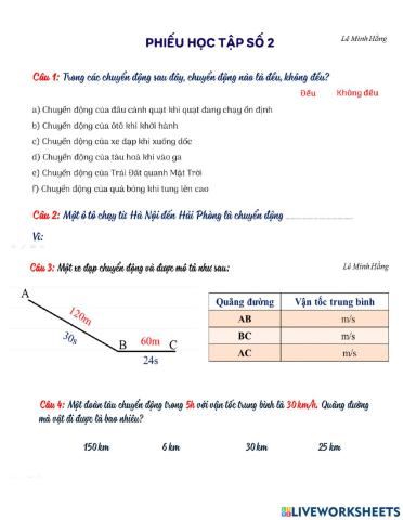 Vận dụng chuyển động đều và không đều