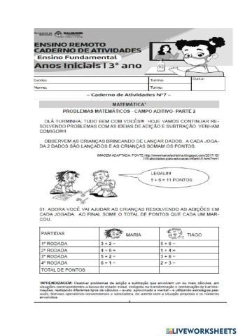 Bloco de atividade 7 parte 1 matemática