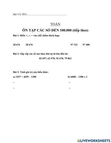 Ôn tập các số đến 10000