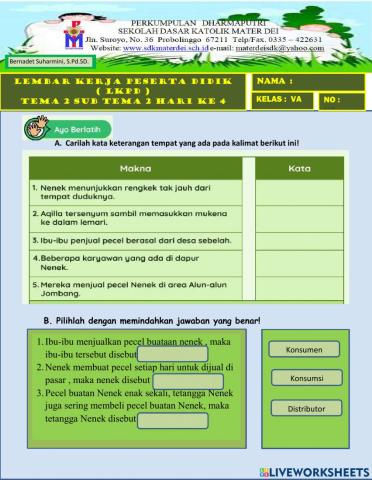 Latihan soal Tema 2 Subtema 2 hari ke 4