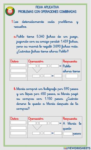 Problemas - operaciones combinadas