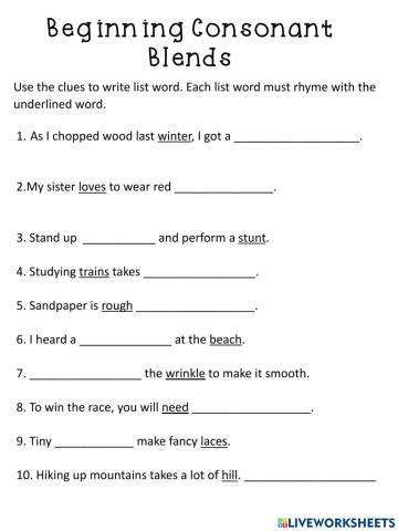 Beginning Consonant Blends Definitions