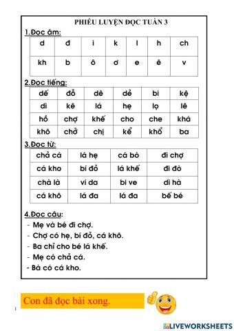 Phiếu luyện đọc