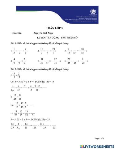 5A - DO - 24-09 - LT cộng, trừ phân số