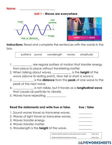 Waves vocabulary and characteristics